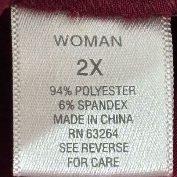 Dressbarn 2X berry color button up shirt princess seam flip cuff long sleeve - Picture 8 of 10